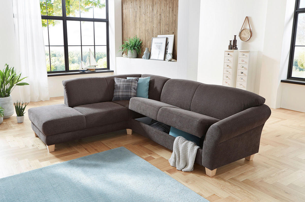 ECKSOFA in Flachgewebe Dunkelbraun  - Dunkelbraun/Naturfarben, Konventionell, Holz/Textil (212/257cm) - Sit & More