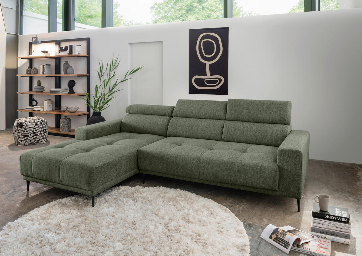 ECKSOFA Dunkelgrün Chenille  - Dunkelgrün/Schwarz, KONVENTIONELL, Textil/Metall (188/276cm) - Livetastic