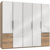 DREHTÜRENSCHRANK 250/216/58 cm 5-türig Eichefarben, Weiß  - Chromfarben/Eichefarben, MODERN, Glas/Holzwerkstoff (250/216/58cm) - MID.YOU