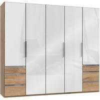 DREHTÜRENSCHRANK 250/216/58 cm 5-türig Eichefarben, Weiß  - Chromfarben/Eichefarben, MODERN, Glas/Holzwerkstoff (250/216/58cm) - MID.YOU