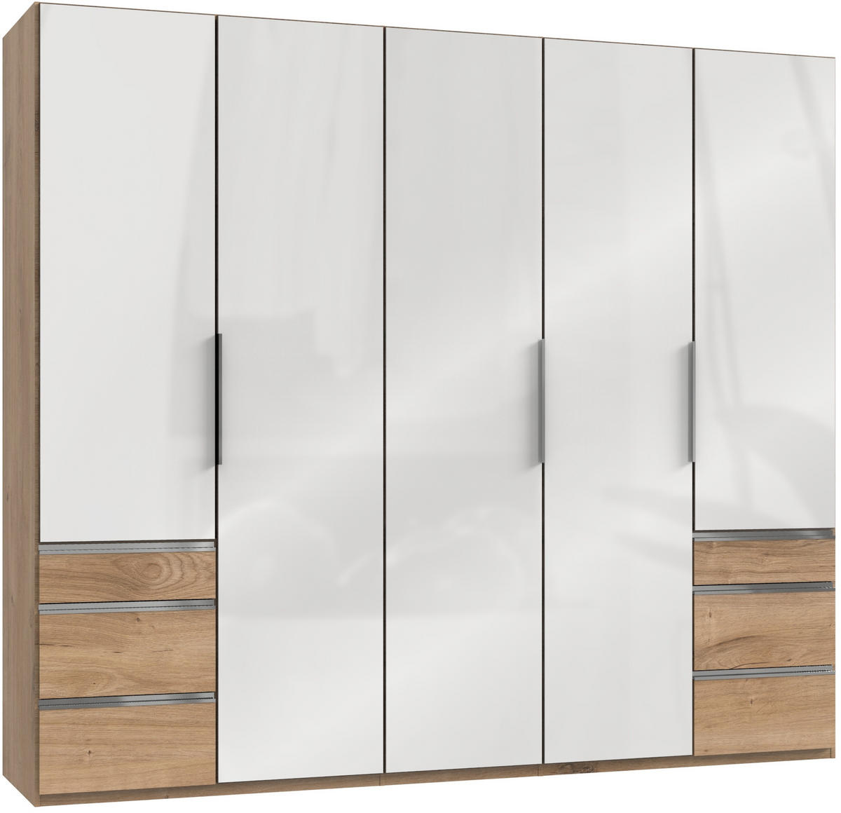 DREHTÜRENSCHRANK 250/216/58 cm 5-türig Eichefarben, Weiß  - Chromfarben/Eichefarben, MODERN, Glas/Holzwerkstoff (250/216/58cm) - MID.YOU