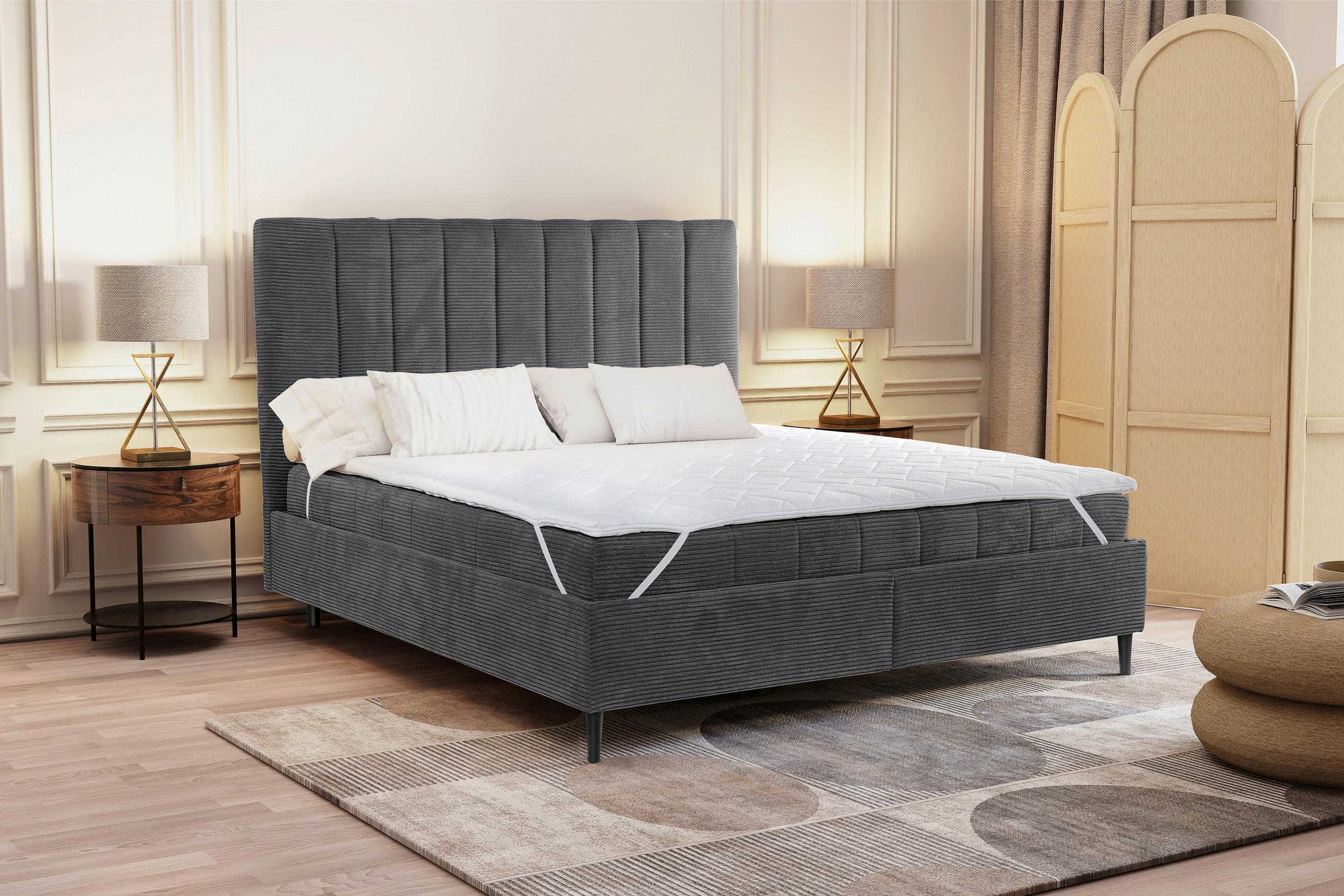 POLSTERBETT Matratze, Lattenrost 180/200 cm  in Grau  - Creme/Schwarz, LIFESTYLE, Holz/Textil (180/200cm) - Livetastic