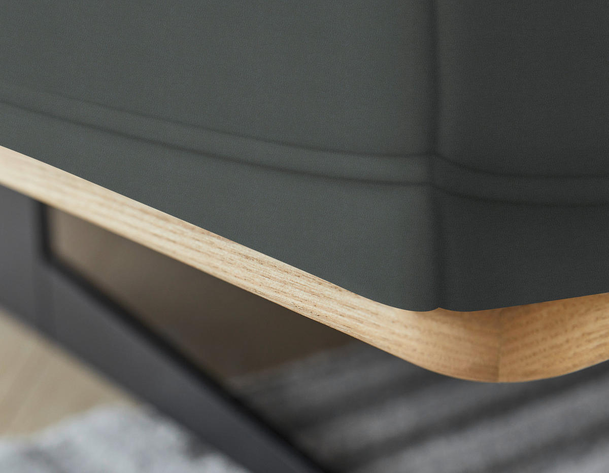 ECKSOFA in Echtleder Grau  - Eichefarben/Schwarz, Design, Leder/Holz (163/305cm) - Novel