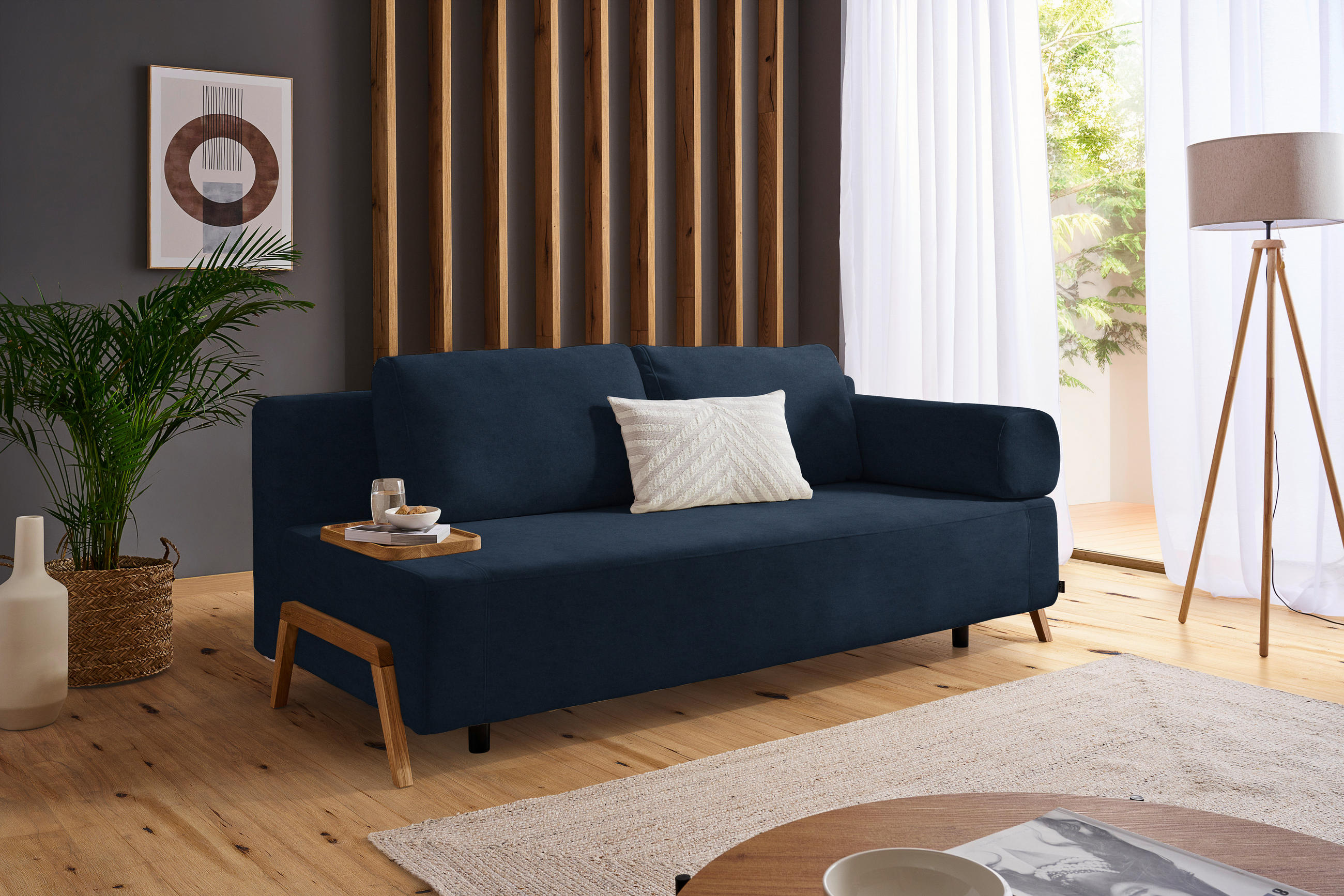SCHLAFSOFA in Holz, Textil Dunkelblau - Naturfarben/Dunkelblau, Design, Holz/Textil (211/88/102cm) - Niels Andersson