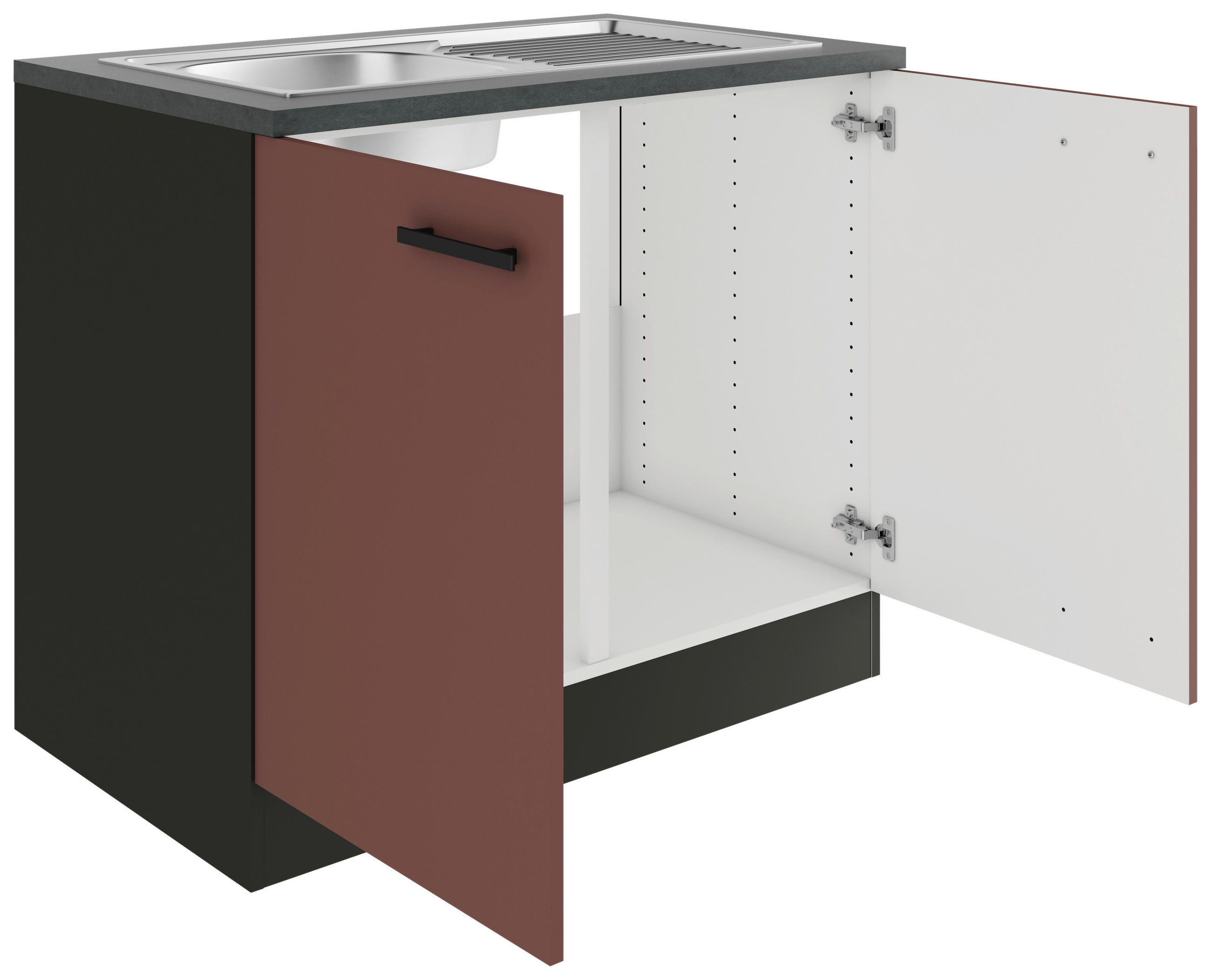 SPÜLENUNTERSCHRANK 100/84,8/60 cm  in Rotbraun  - Rotbraun/Anthrazit, Basics, Holzwerkstoff/Metall (100/84,8/60cm) - Optifit