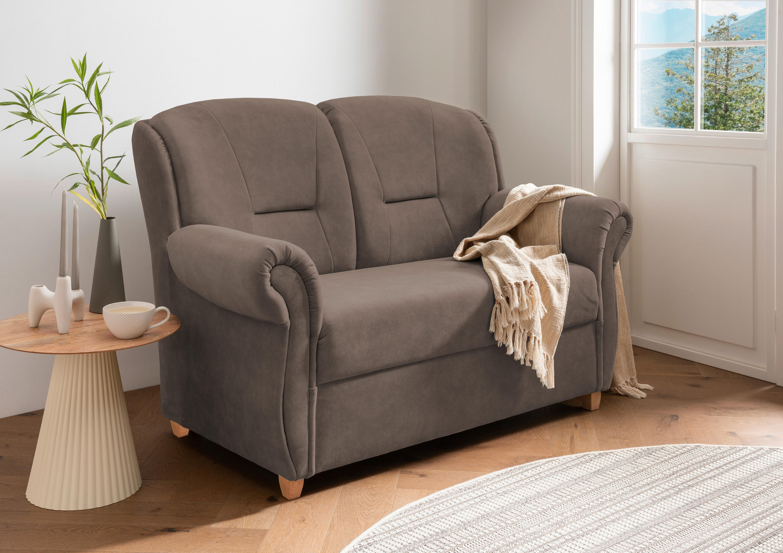 2-SITZER-SOFA SAPI in Mikrofaser Braun  - Wildeiche/Braun, KONVENTIONELL, Holz/Textil (152/100/88cm) - Livetastic