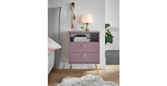 NACHTSCHRANK 50/70/34 cm - Pflaume/Messingfarben, KONVENTIONELL, Holzwerkstoff/Metall (50/70/34cm) - Carryhome