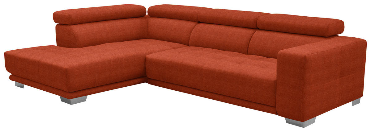 ECKSOFA in Mikrofaser Orange  - Chromfarben/Orange, Design, Textil/Metall (207/301cm) - Xora