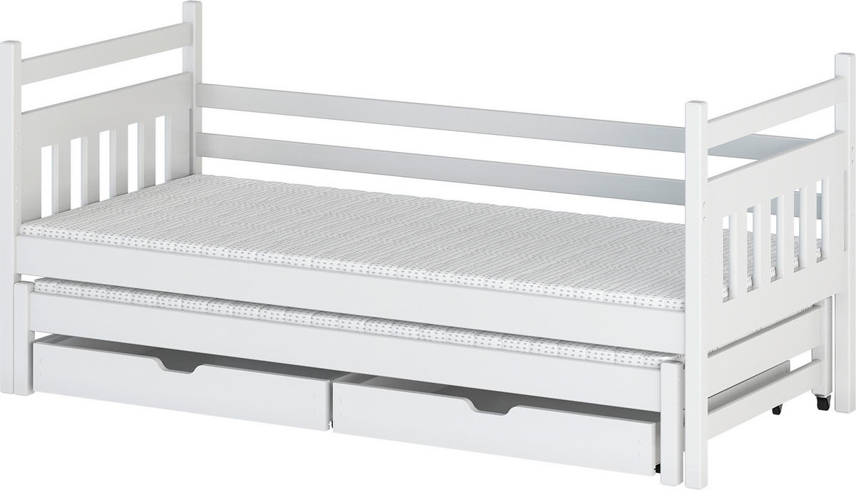 AUSZIEHBETT 90/200 cm,  in Weiß, Bettkasten, Bettschublade, Lattenroste  - Birkefarben/Weiß, MODERN, Holz/Holzwerkstoff (90/200cm) - MID.YOU