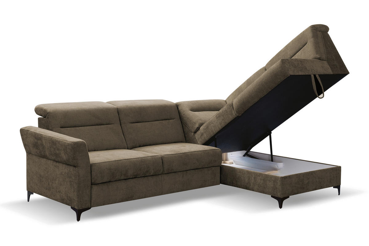 ECKSOFA inkl. Funktionen Braun Webstoff  - Schwarz/Braun, KONVENTIONELL, Textil/Metall (272/177cm) - Stylife