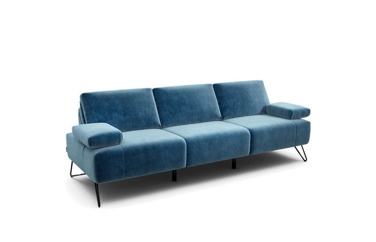 3-SITZER-SOFA Samt Blau  - Blau/Schwarz, Design, Textil/Metall (234-264/85/86-94cm) - SENSOO