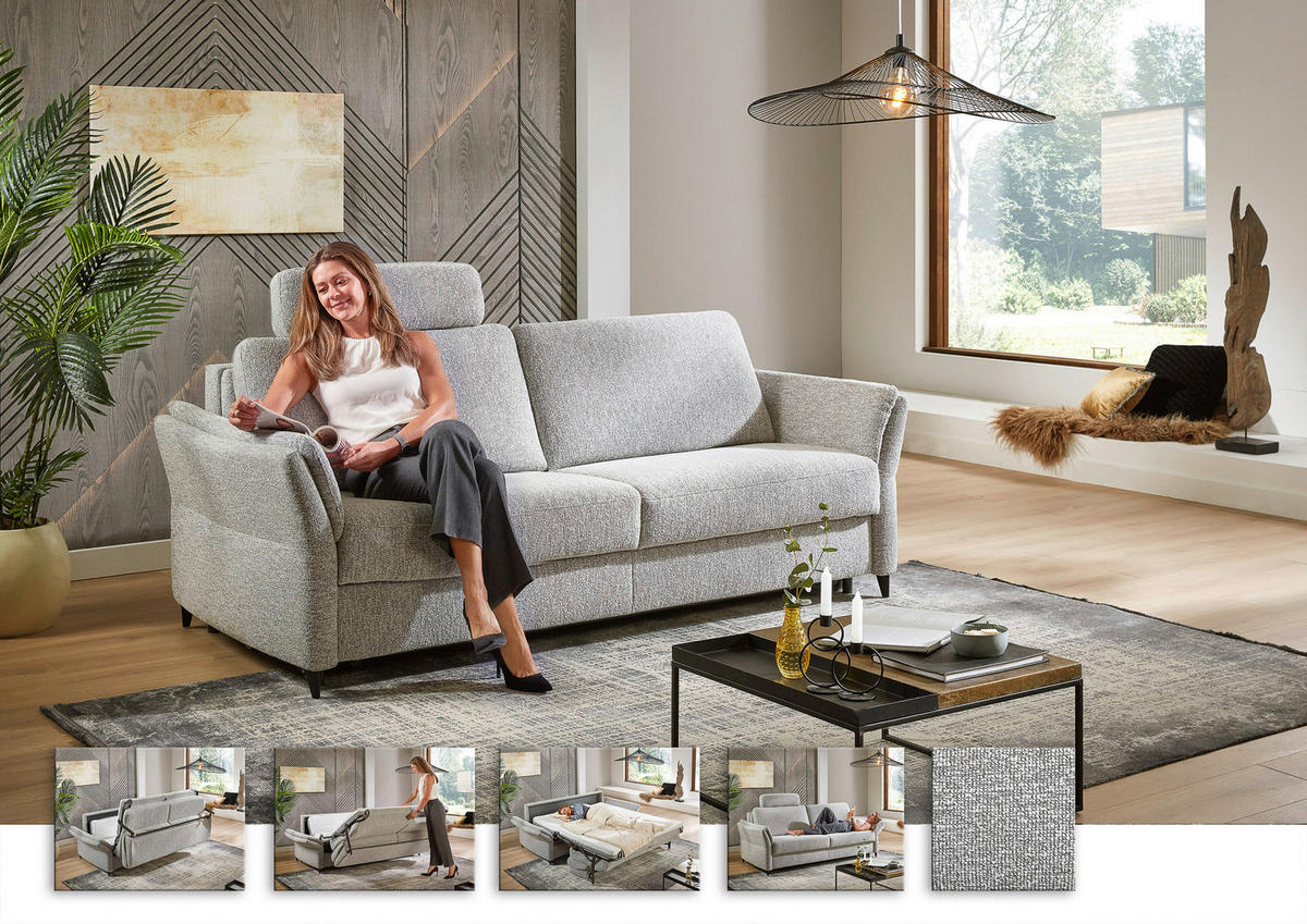 SCHLAFSOFA Webstoff Hellgrau  - Hellgrau/Schwarz, KONVENTIONELL, Textil/Metall (222/87/100cm) - Dieter Knoll