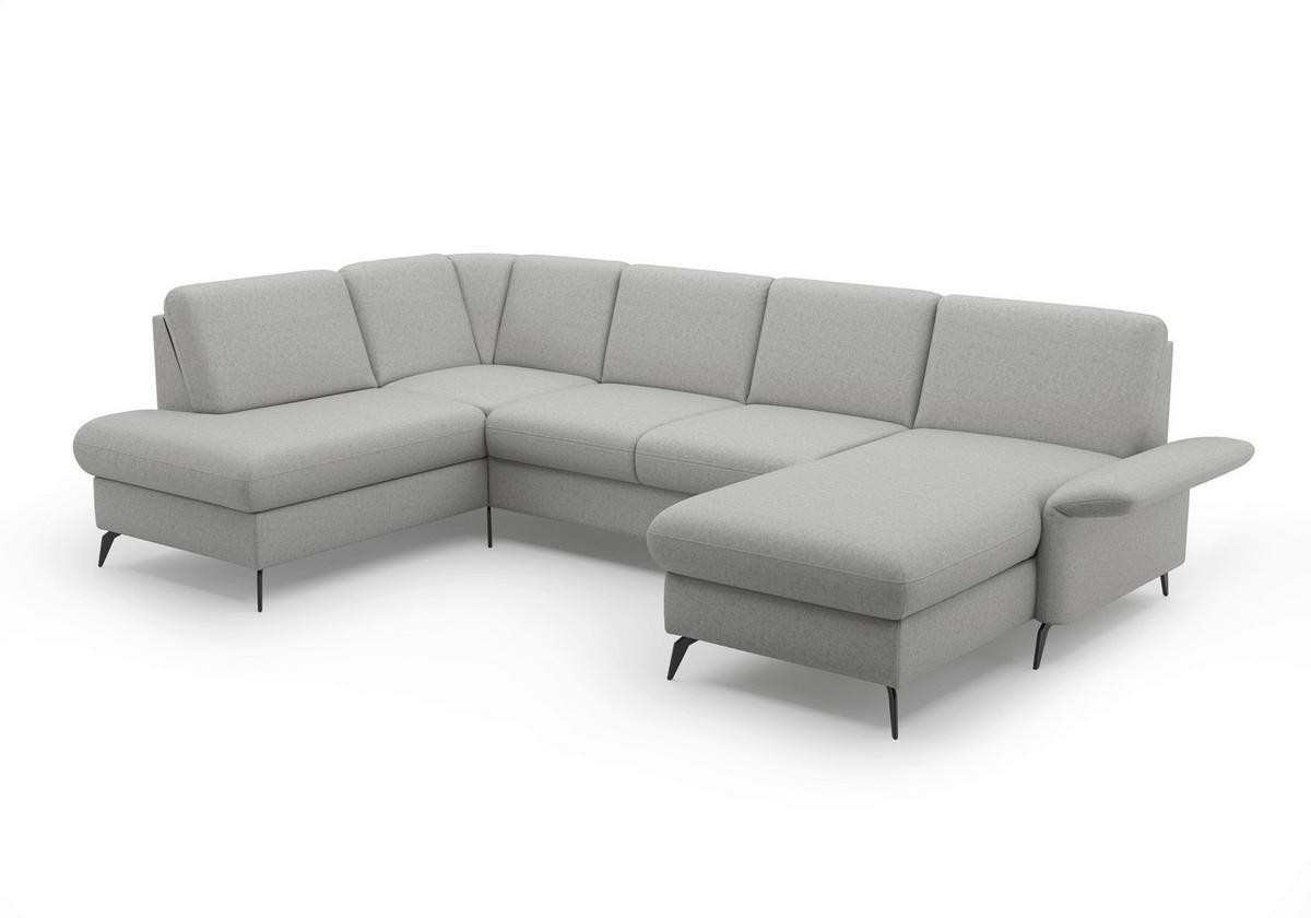 WOHNLANDSCHAFT in Flachgewebe Hellgrau  - Hellgrau/Schwarz, Konventionell, Textil/Metall (195/314/164cm) - Sit & More