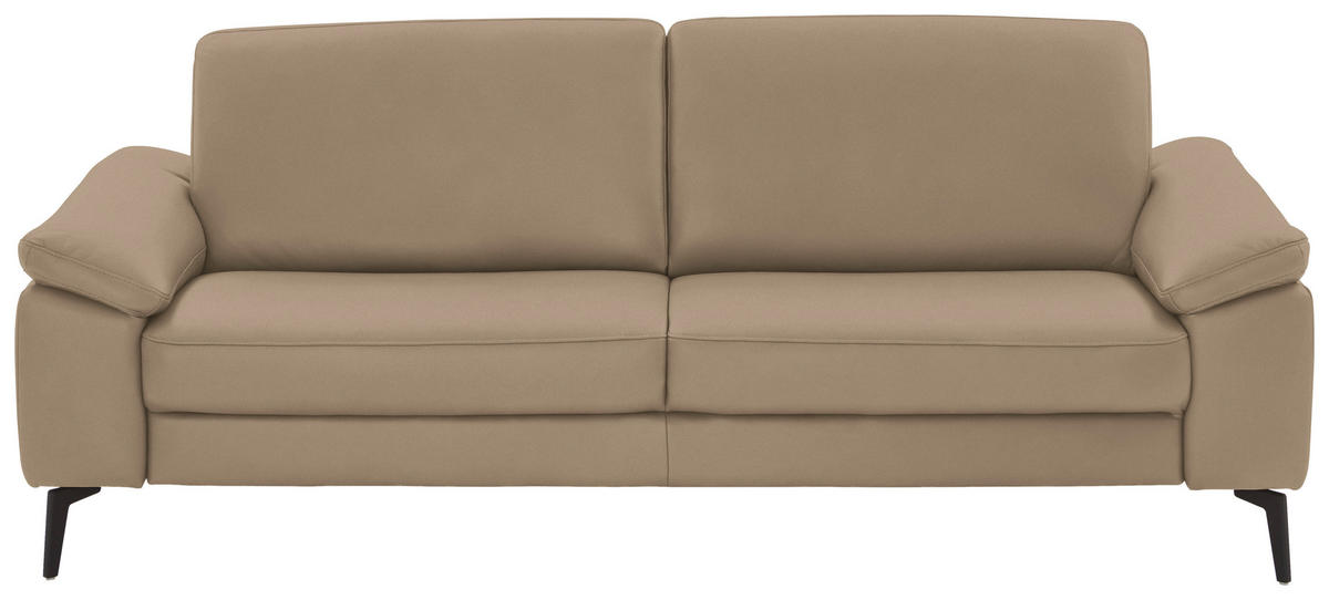 3-SITZER-SOFA Echtleder Beige  - Beige/Schwarz, Design, Leder/Metall (224/88/100cm) - Valdera