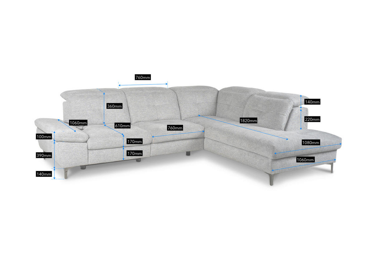 ECKSOFA Greige Webstoff  - Greige/Schwarz, KONVENTIONELL, Textil/Metall (288/225cm) - Carryhome