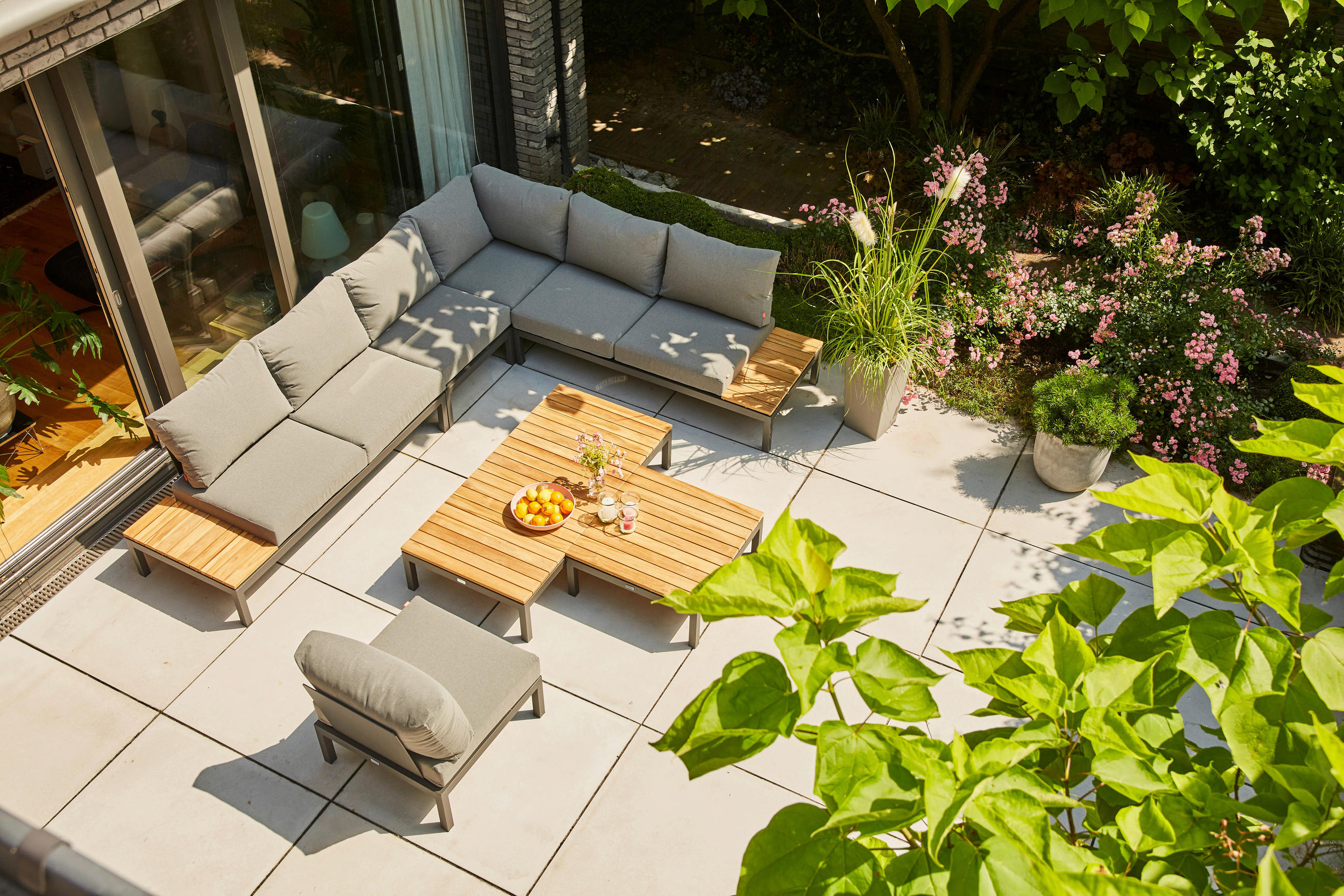 LOUNGEGARNITUR Teakholz massiv Aluminium  - Anthrazit/Grau, KONVENTIONELL, Holz/Textil (322/84/252cm) - Siena Garden