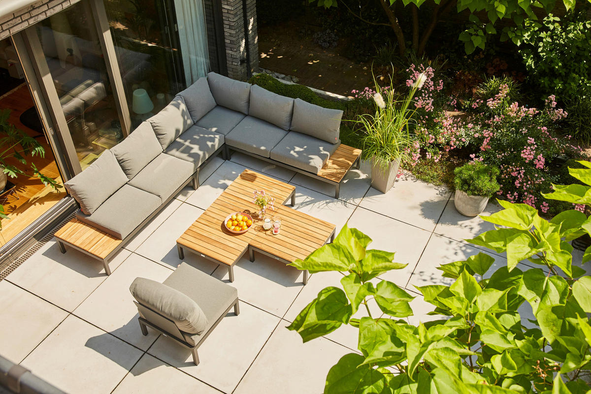 LOUNGEGARNITUR Teakholz massiv Aluminium  - Anthrazit/Grau, KONVENTIONELL, Holz/Textil (322/84/252cm) - Siena Garden