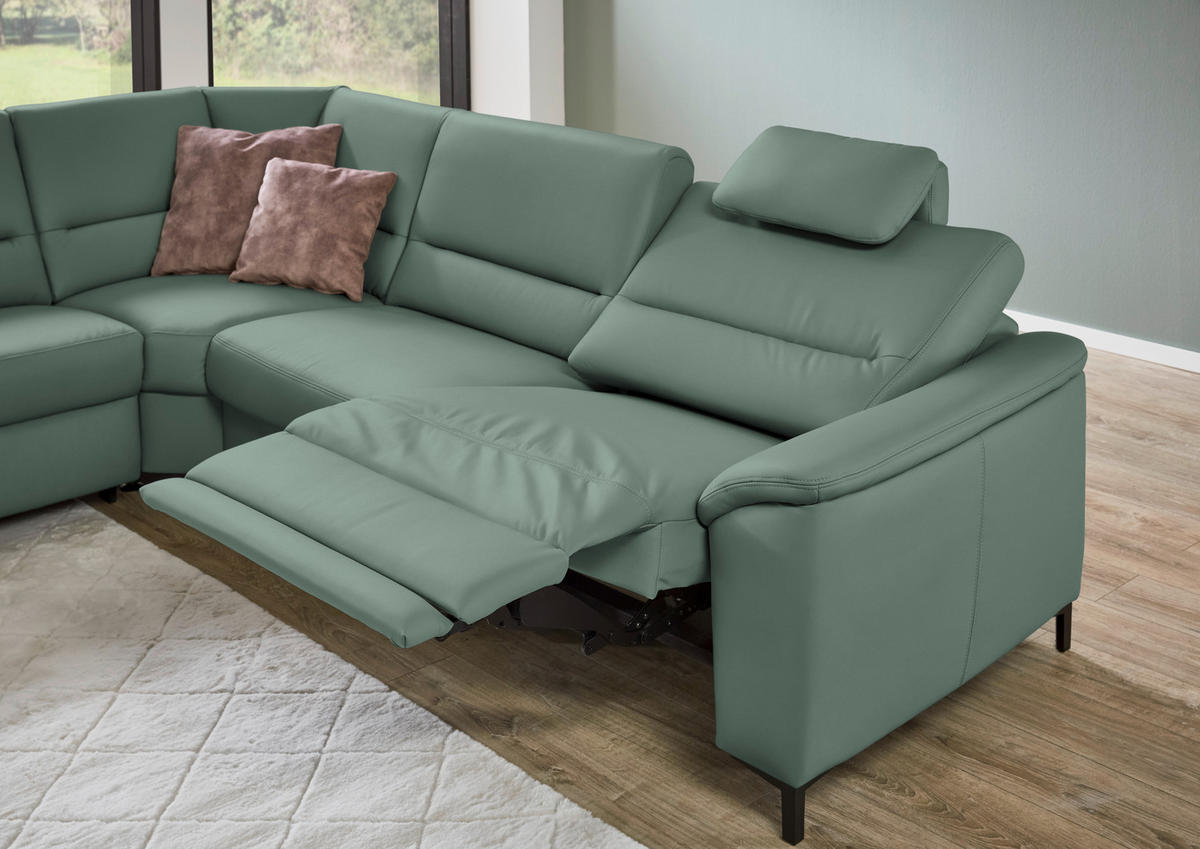 ECKSOFA  in Echtleder Opal  249/290 cm  - Opal/Schwarz, KONVENTIONELL, Leder/Metall (249/290cm) - Beldomo Premium