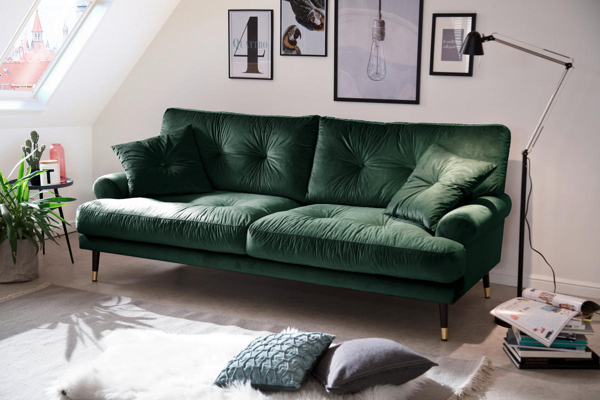 3-SITZER-SOFA TOKIO-3S SOFA Samt Grün  - Grün, MODERN, Textil (220/89/100cm) - MID.YOU