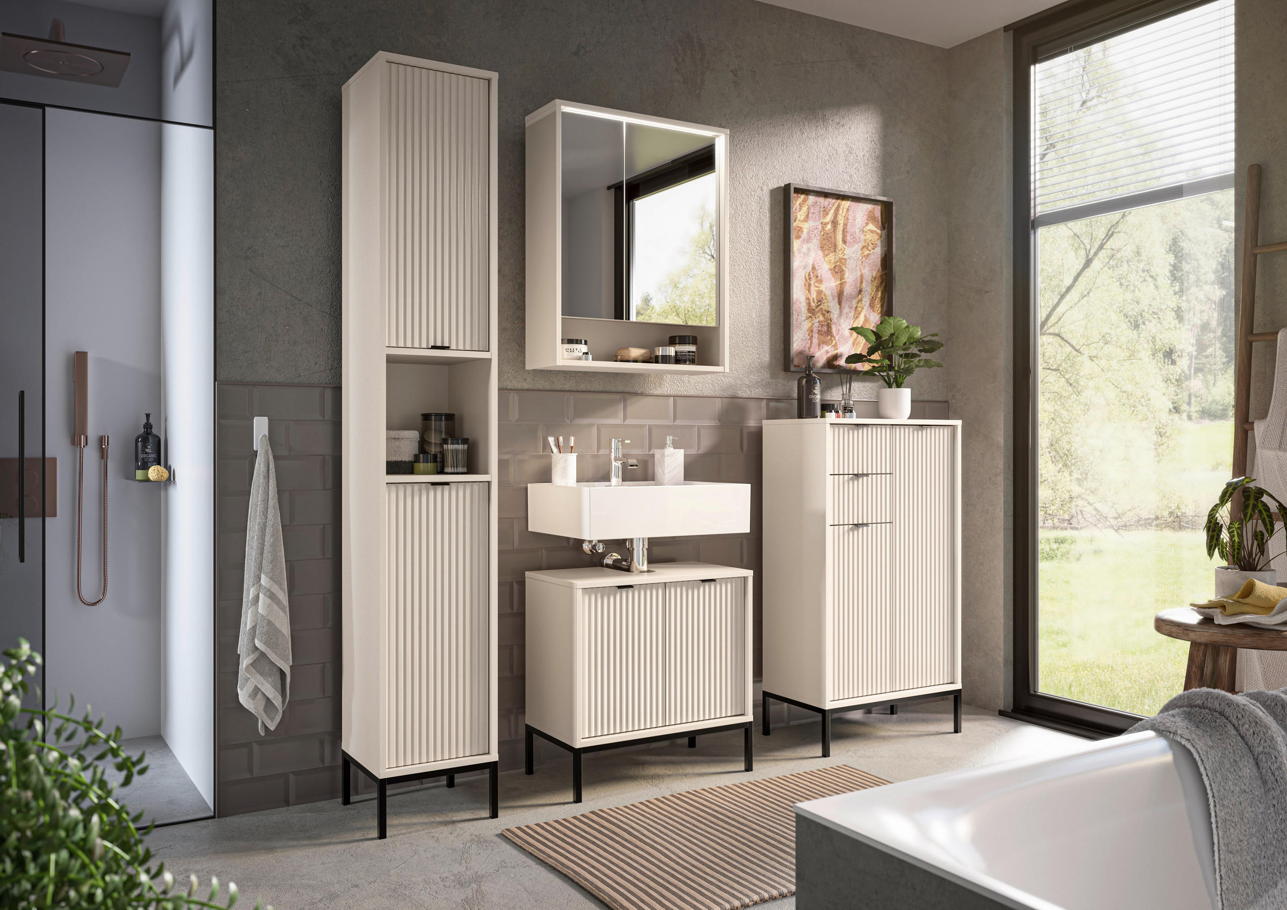 HIGHBOARD in 60/106/32 cm - Kaschmir/Schwarz, MODERN, Holzwerkstoff/Metall (60/106/32cm) - MID.YOU