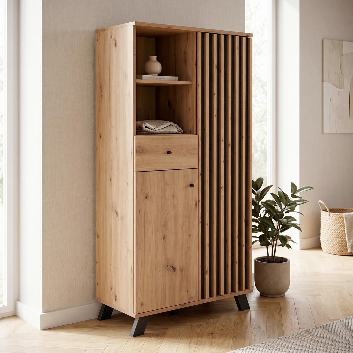 HIGHBOARD  80/156/40 cm 1 Schublade(n)  - Anthrazit/Schwarz, Design, Holzwerkstoff/Metall (80/156/40cm) - MID.YOU