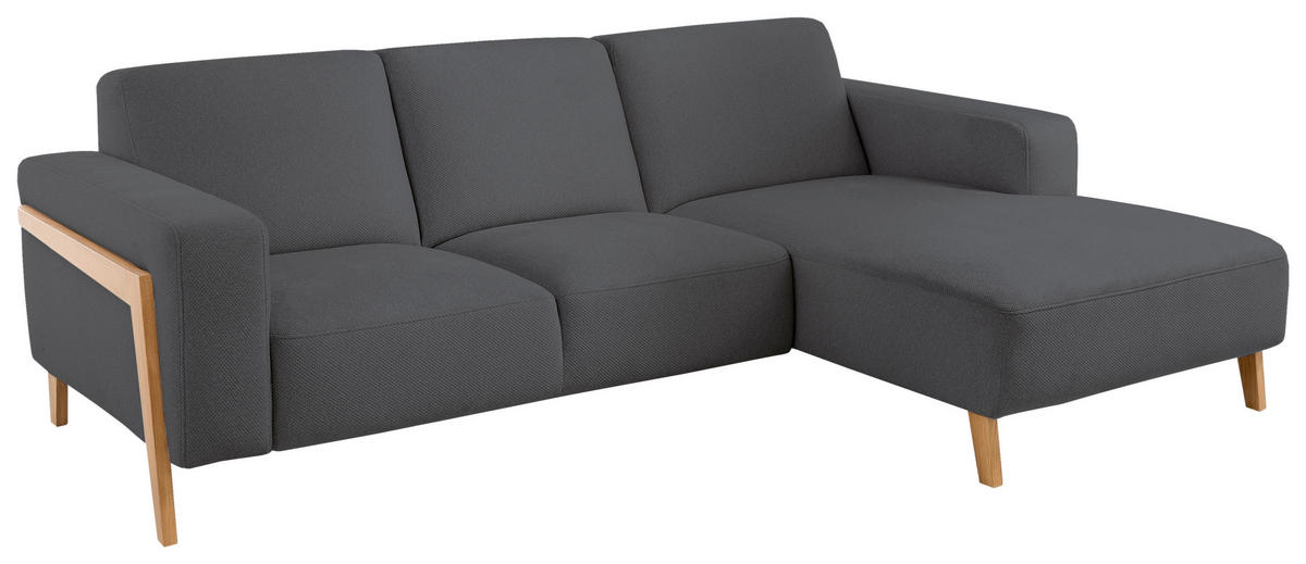 ECKSOFA in Struktur Anthrazit  - Eichefarben/Anthrazit, Design, Holz/Textil (250/163cm) - Stylife