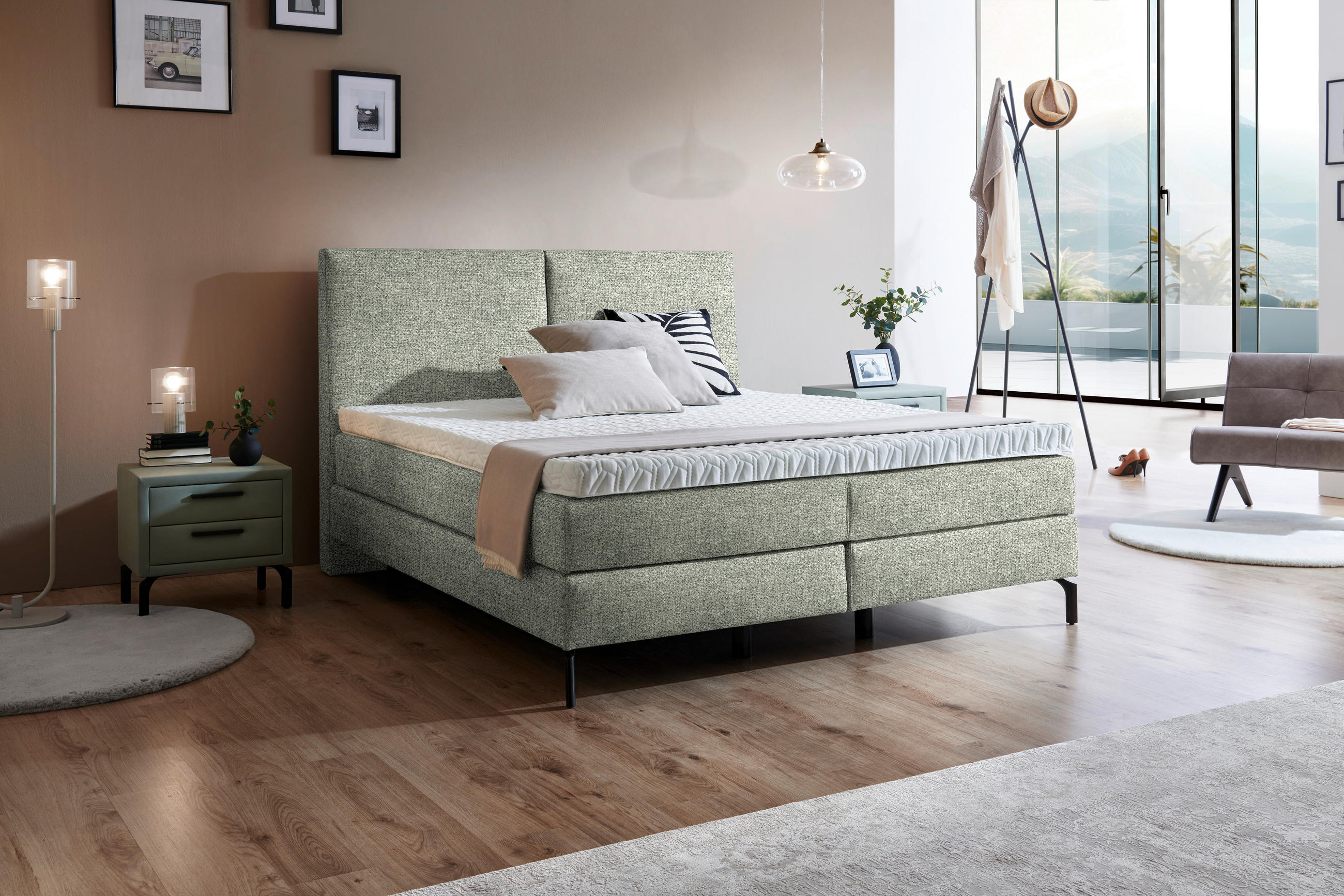 BOXSPRINGBETT 160/200 cm  in Beige  - Beige/Schwarz, Konventionell, Textil/Metall (160/200cm) - Dieter Knoll