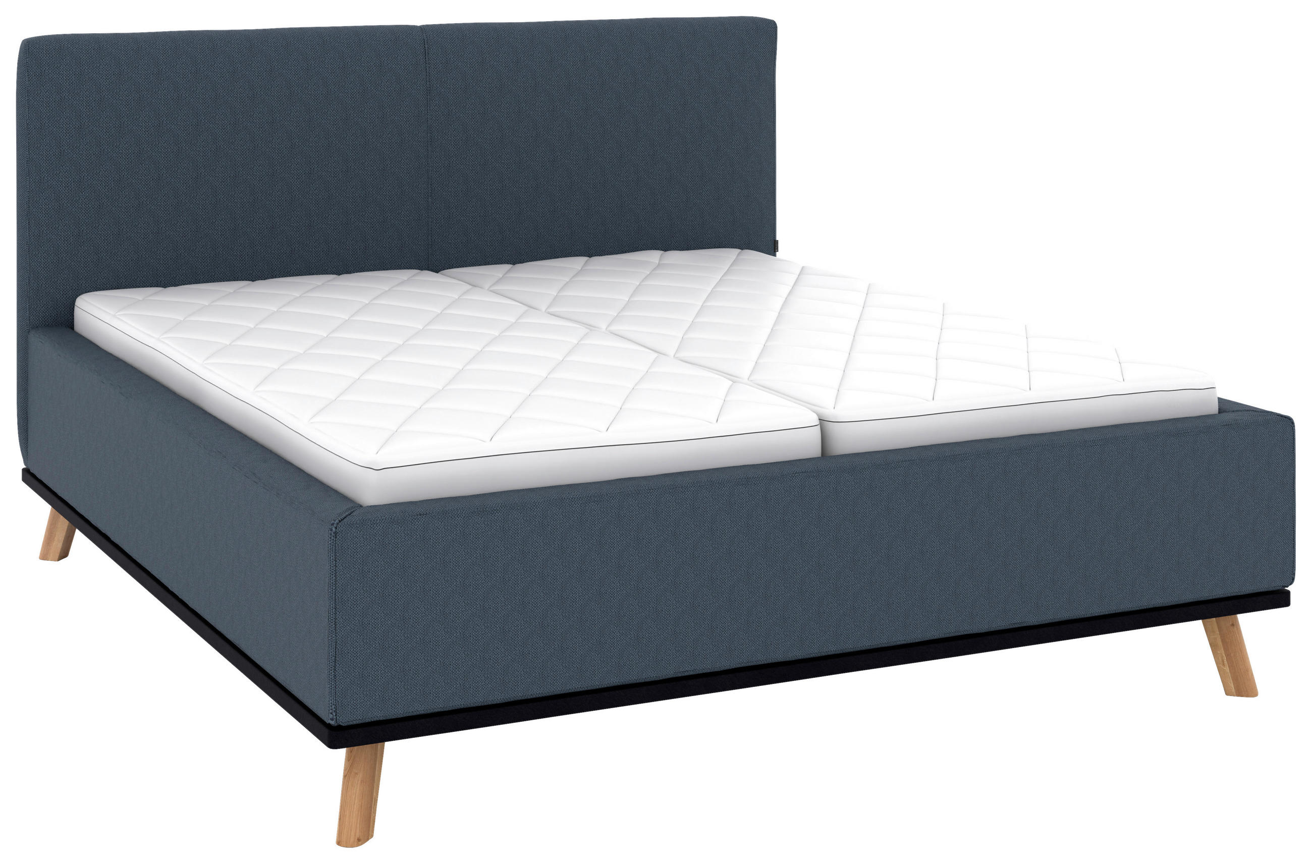 POLSTERBETT 160/200 cm,  in Dunkelblau, Matratze, Lattenrost, Bettkasten, H2 + H3 = mittel + fest  - Eichefarben/Weiß, Design, Holz/Textil (160/200cm) - Musterring