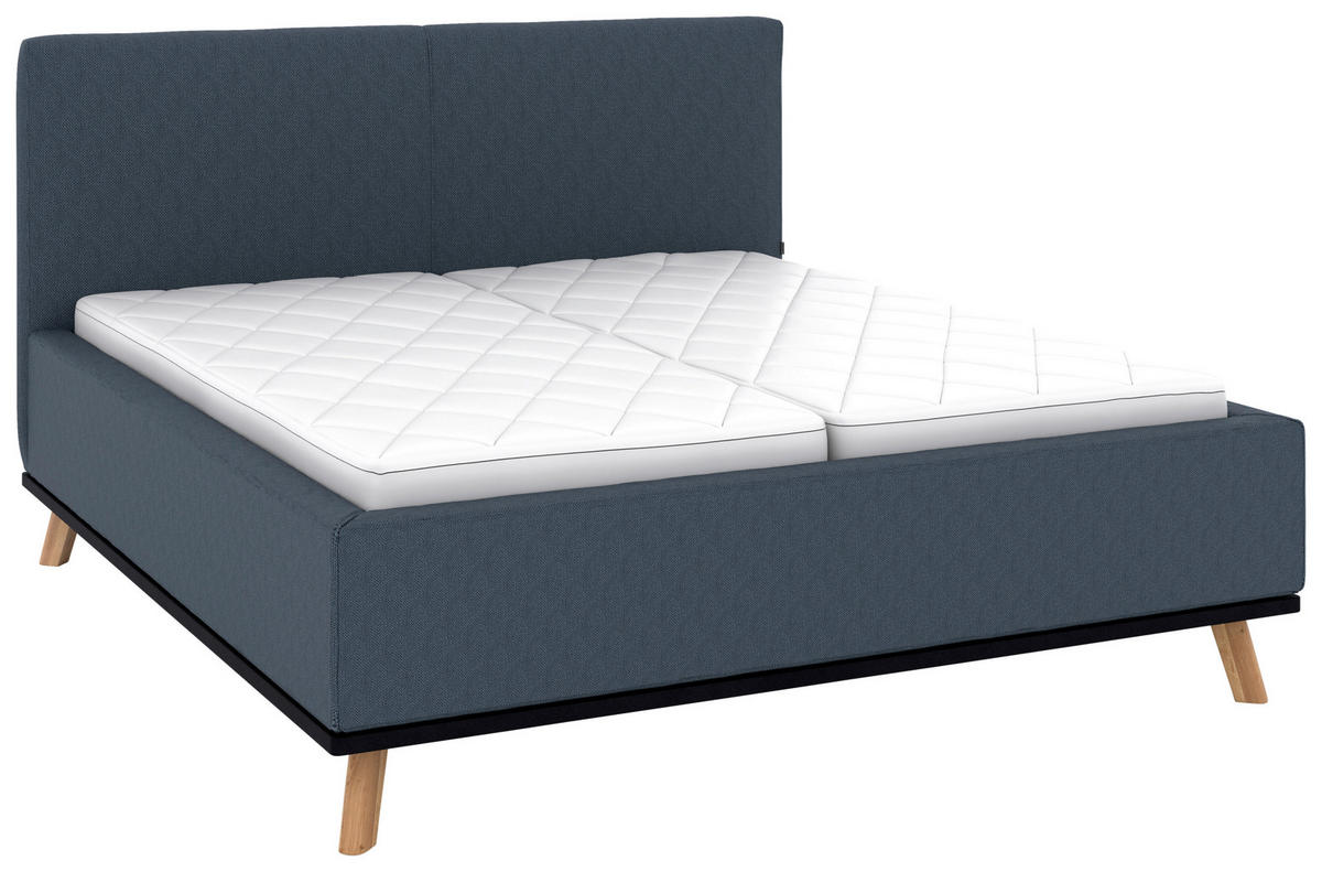 POLSTERBETT 160/200 cm,  in Dunkelblau, Matratze, Lattenrost, Bettkasten, H2 + H3 = mittel + fest  - Eichefarben/Weiß, Design, Holz/Textil (160/200cm) - Musterring