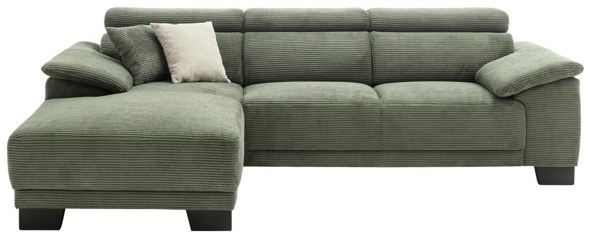 ECKSOFA in Cord Grün  - Schwarz/Grün, Design, Holz/Textil (174/270cm) - Pure Home Lifestyle