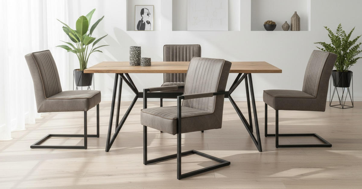 SCHWINGSTUHL  in Eisen  - Taupe/Schwarz, KONVENTIONELL, Textil/Metall (47/92/70cm)