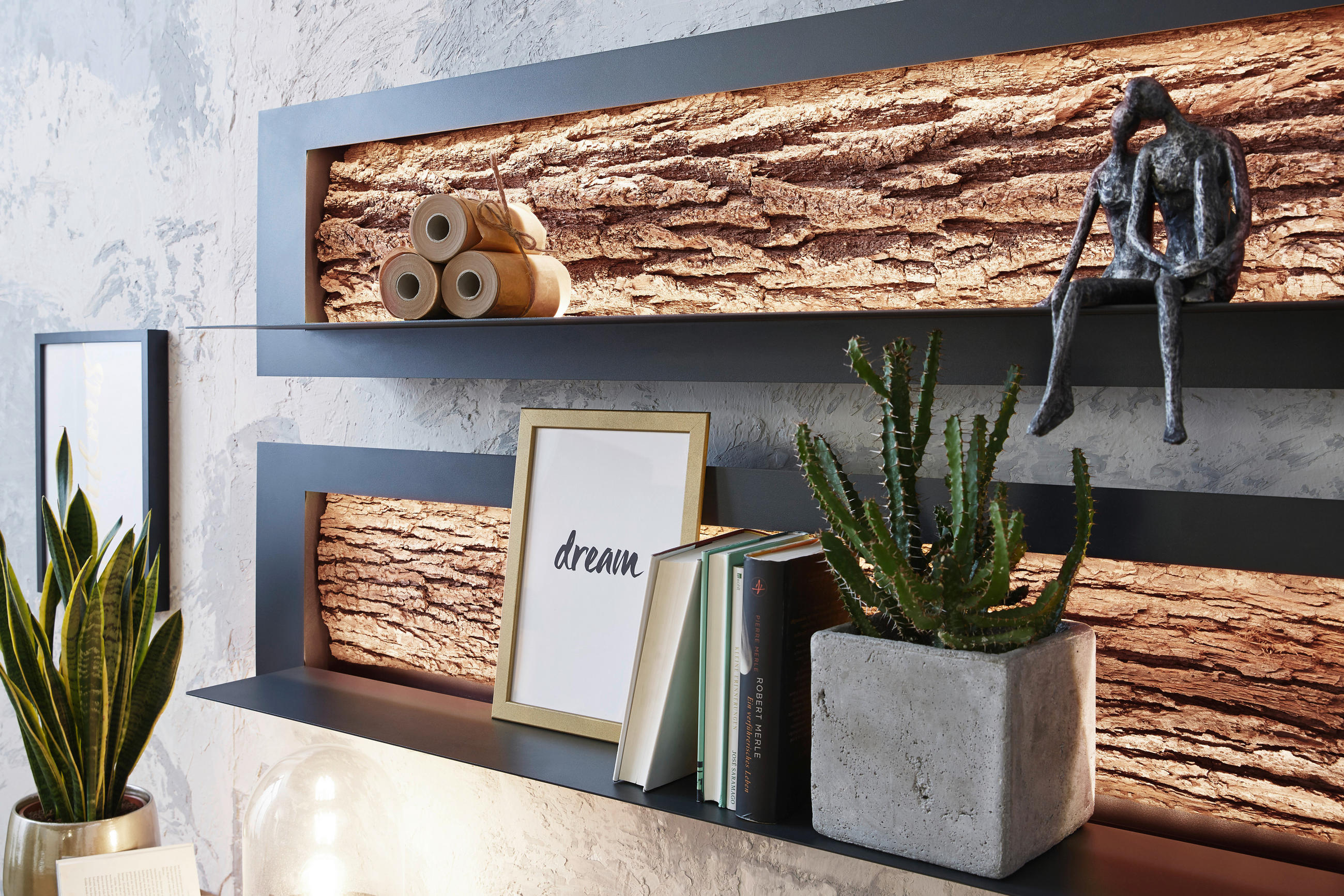 WANDBOARD Kerneiche vollmassiv Anthrazit, Eichefarben  - Eichefarben/Anthrazit, Natur, Holz/Metall (141/33,5/29cm) - Valnatura