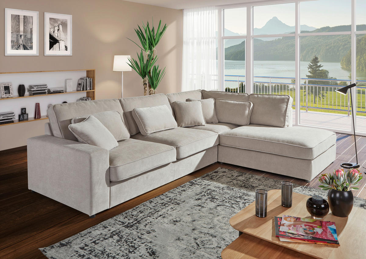 ECKSOFA Grau Flachgewebe Zierkissen, Rückenkissen, Rücken echt  - Schwarz/Grau, MODERN, Kunststoff/Textil (307/228cm) - Carryhome