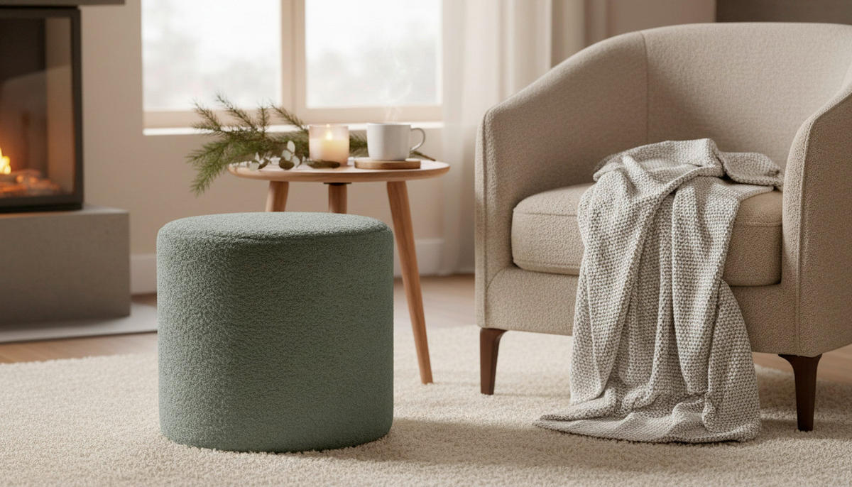 POUF Teddystoff Uni Grün  - Grün, Trend, Holzwerkstoff/Textil (35/35cm) - Novel