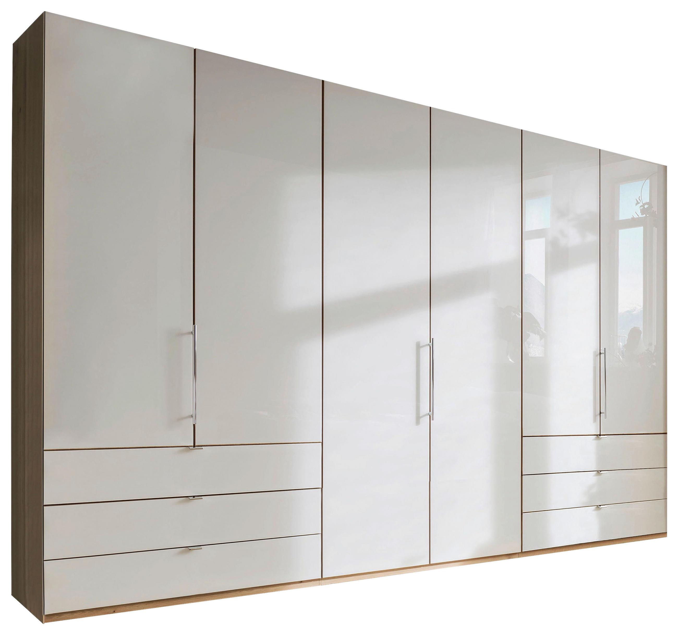 FALTTÜRENSCHRANK 300/216/58 cm 3-türig Eichefarben, Champagner  - Chromfarben/Champagner, KONVENTIONELL, Glas/Holzwerkstoff (300/216/58cm) - Venda