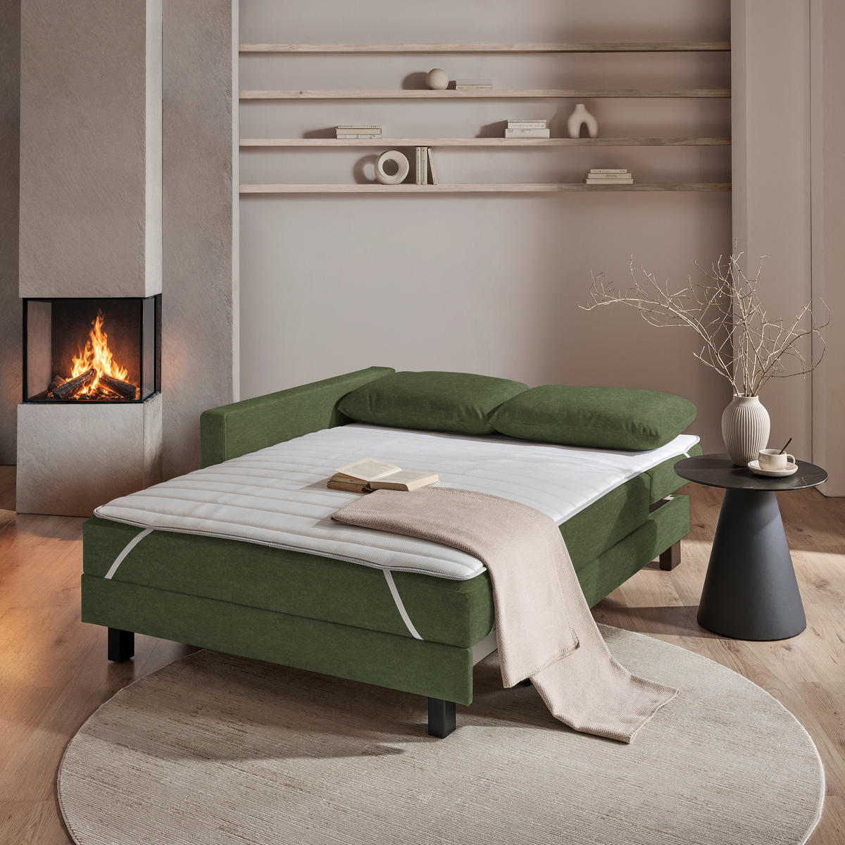 LIEGE  in Velours Grün  - Eiche dunkel/Grün, Design, Holz/Textil (137/72/155cm) - Joka