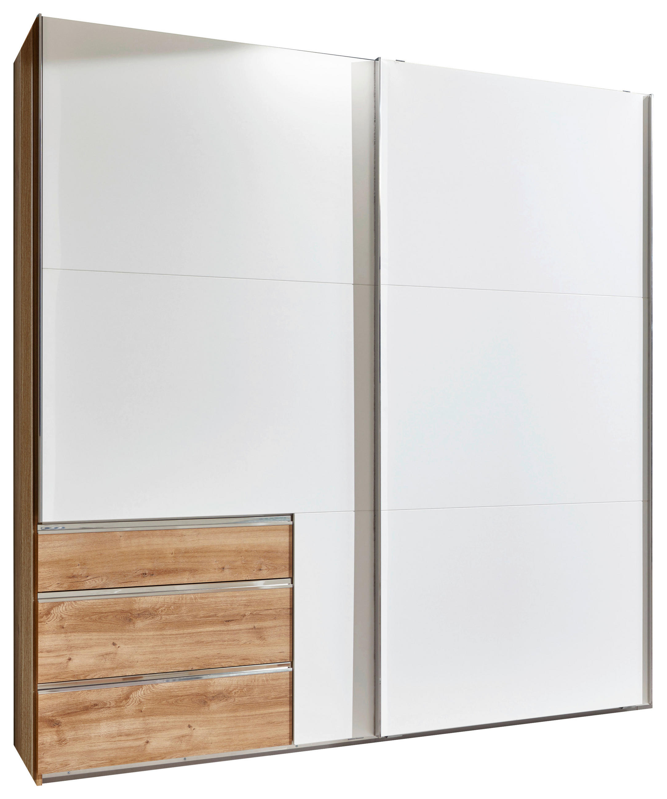 SCHWEBETÜRENSCHRANK 250/216/65 cm 2-türig Weiß, Eichefarben  - Chromfarben/Eichefarben, MODERN, Holzwerkstoff/Metall (250/216/65cm) - MID.YOU