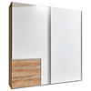 SCHWEBETÜRENSCHRANK  in Weiß, Eichefarben  - Chromfarben/Eichefarben, MODERN, Holzwerkstoff/Metall (250/216/65cm) - MID.YOU