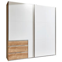 SCHWEBETÜRENSCHRANK in Weiss, Eichefarben  - Chromfarben/Weiss, Modern, Holzwerkstoff/Metall (250/216/65cm) - MID.YOU