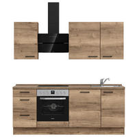 KÜCHENBLOCK 210 cm   in Eiche dunkel  - Eiche dunkel/Schwarz, MODERN, Holzwerkstoff/Metall (210cm) - Nobilia