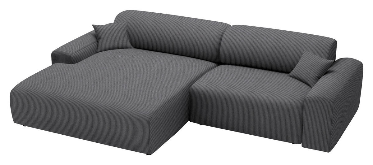 ECKSOFA in Velours, Feincord Grau  178/292 cm  - Schwarz/Grau, Design, Kunststoff/Textil (178/292cm) - home24