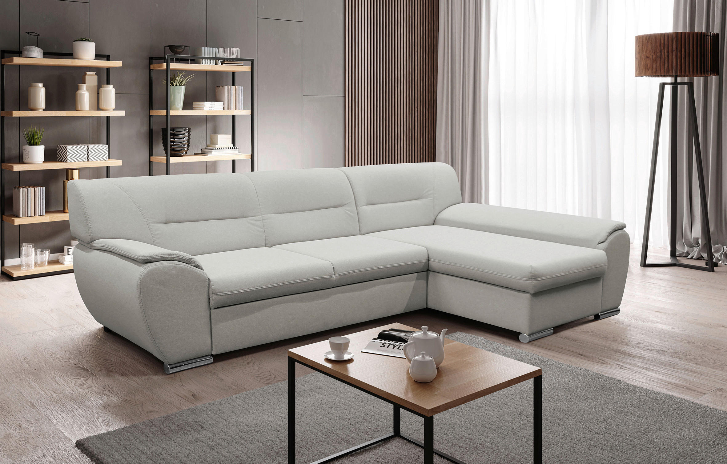 ECKSOFA Beige Flachgewebe  - Beige/Silberfarben, Design, Kunststoff/Textil (281/167cm) - MID.YOU
