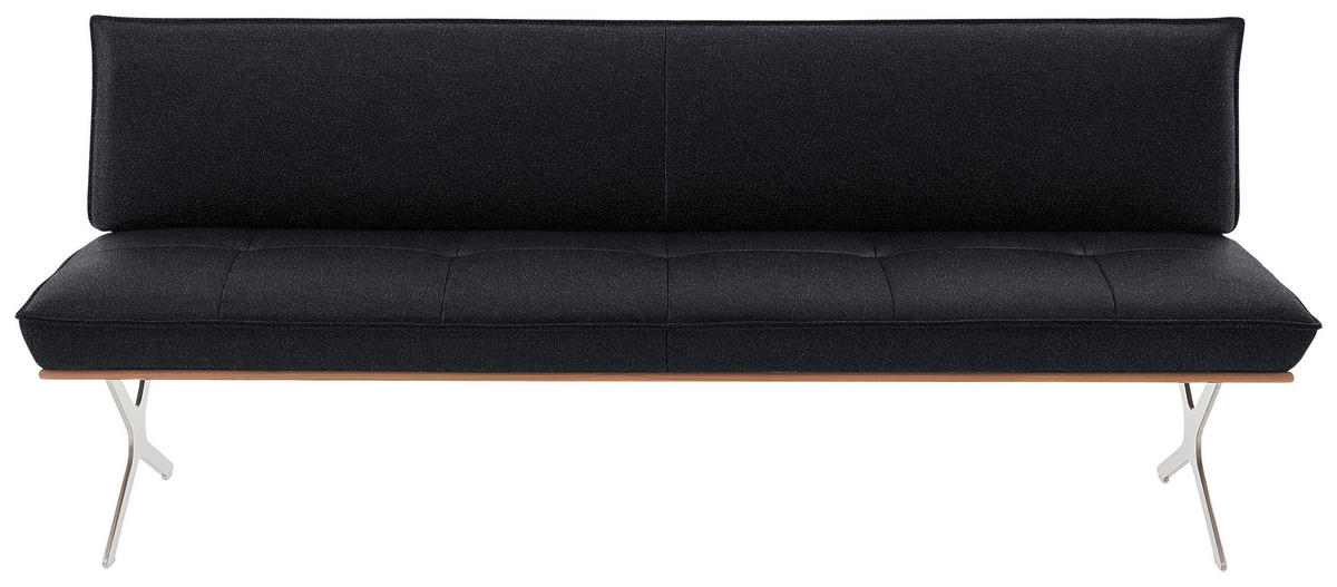 SITZBANK in Holz, Textil Nussbaumfarben, Nickelfarben, Dunkelblau  - Edelstahlfarben/Nussbaumfarben, Design, Holz/Textil (214/88/66cm) - Koinor