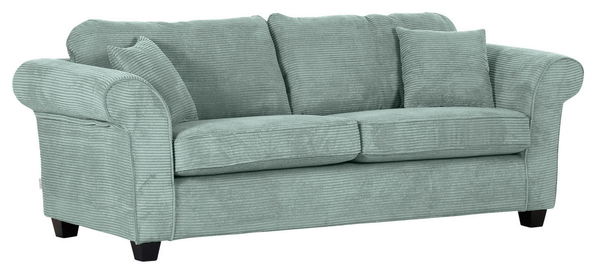 3-SITZER-SOFA Cord Mintgrün  - Dunkelbraun/Mintgrün, KONVENTIONELL, Holz/Textil (215/70/90cm) - home24