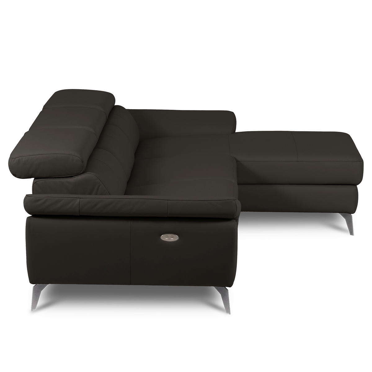 ECKSOFA Lederlook Echtleder Dunkelbraun  - Chromfarben/Dunkelbraun, Design, Leder/Textil (252/179cm) - Livetastic