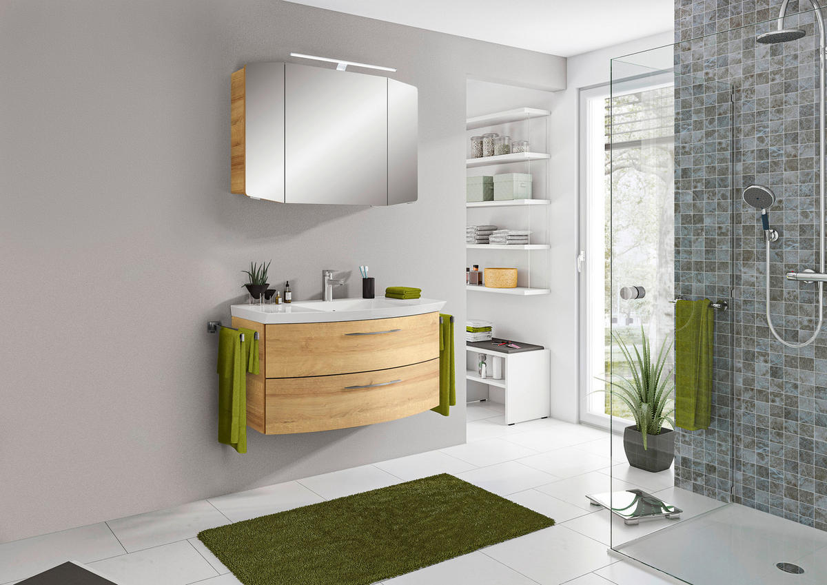 BADEZIMMER 3-teilig  in 101 cm  - Chromfarben/Eichefarben, KONVENTIONELL, Glas/Holzwerkstoff (101cm) - Pelipal