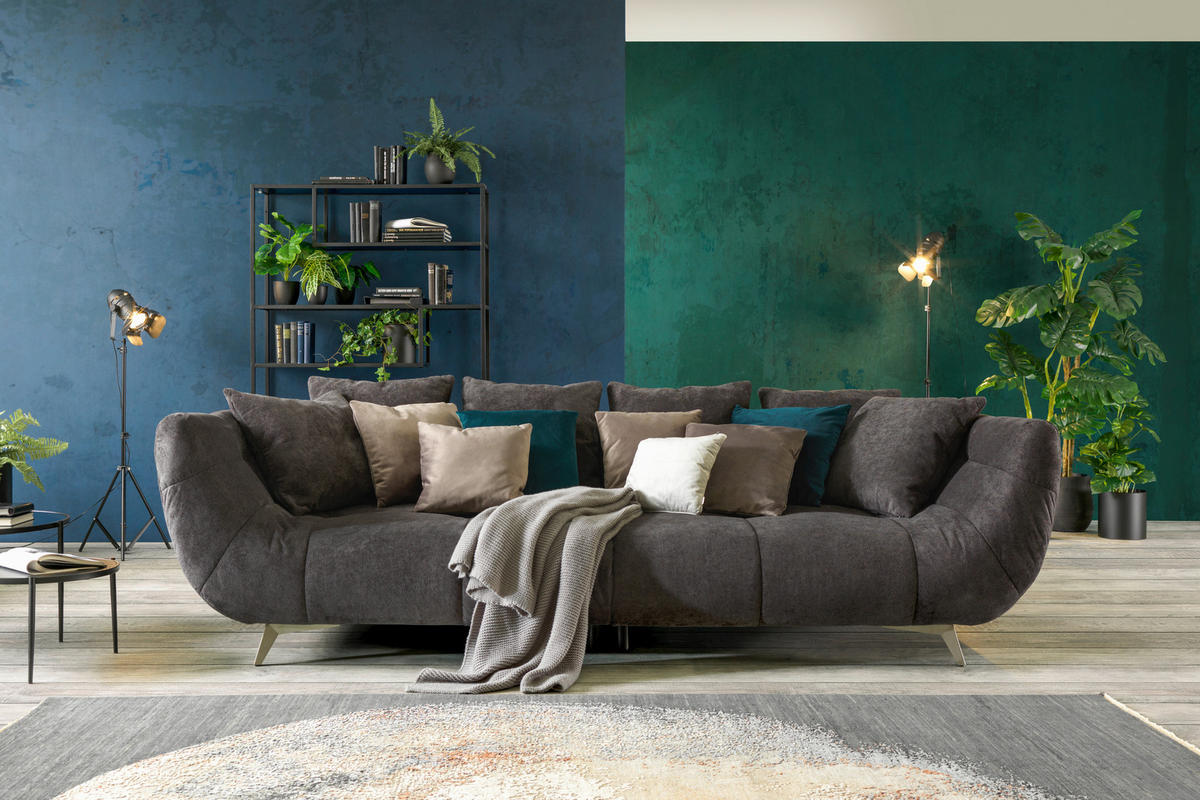 VELIKA SOFA crna  - siva/boja nerđajućeg čelika, Dizajnerski, tekstil/metal (300/79/133cm) - Hom`in