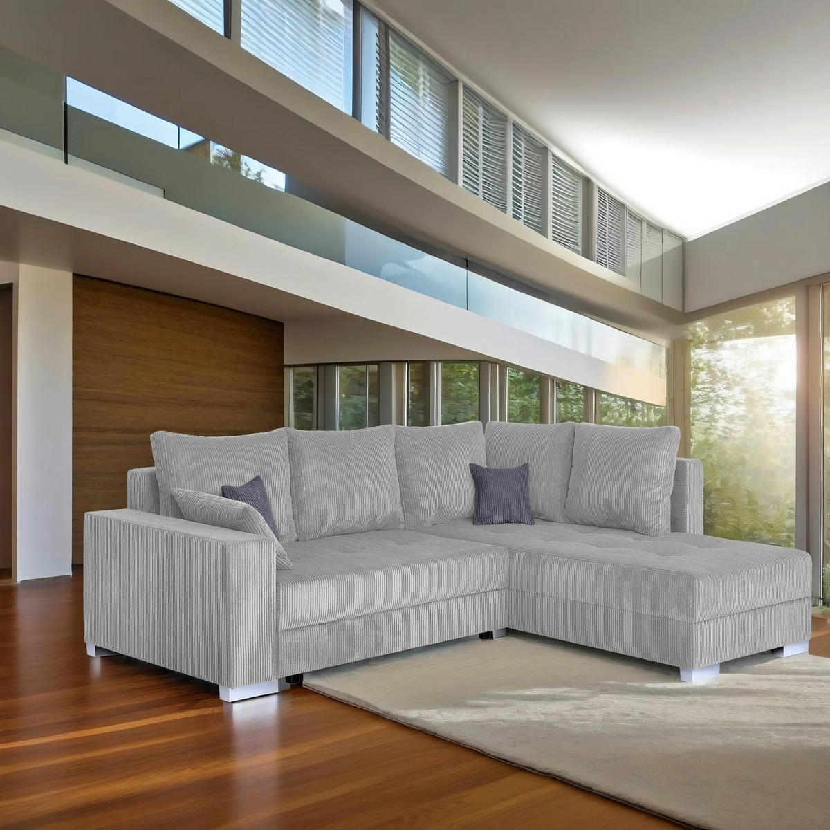 ECKSOFA Taupe Cord  - Taupe/Chromfarben, Design, Kunststoff/Textil (260/218cm) - P & B