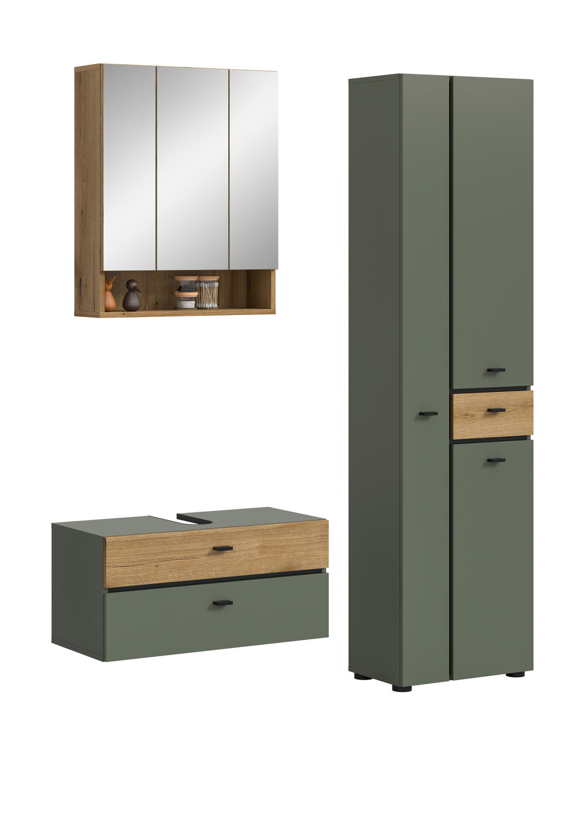 BADEZIMMER 3-teilig  in 126 cm  - Eichefarben/Schwarz, Trend, Glas/Holzwerkstoff (126cm) - MID.YOU