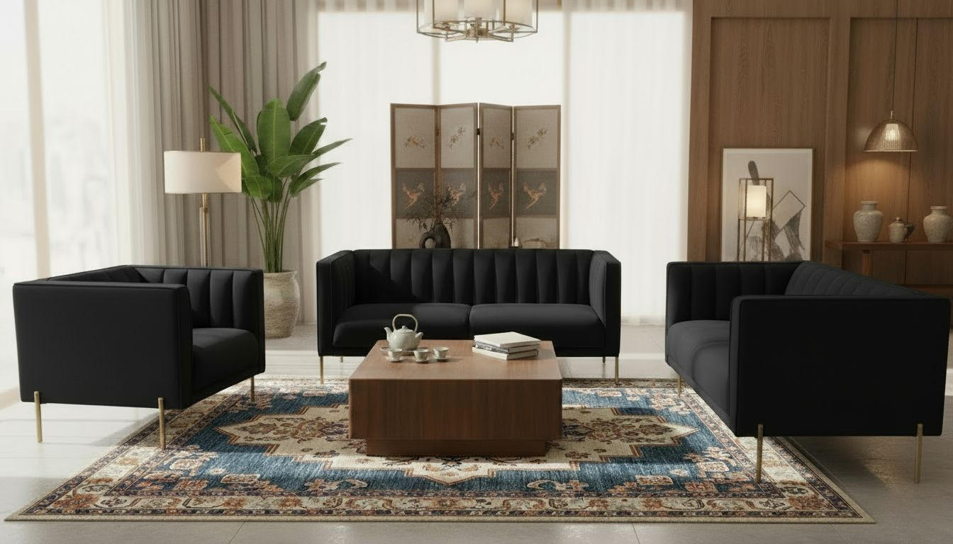 3-SITZER-SOFA Samt Schwarz  - Goldfarben/Schwarz, Design, Textil/Metall (204/75/85cm) - Livetastic